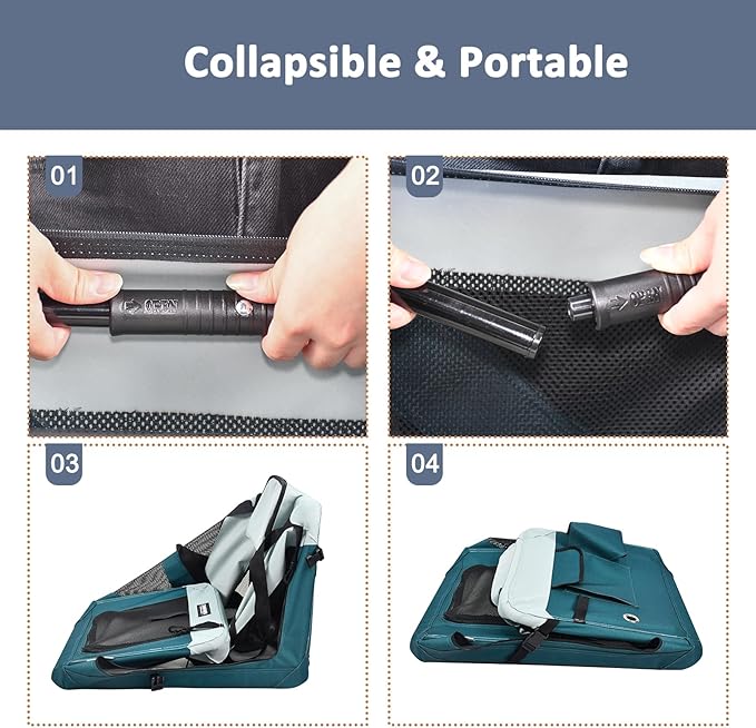 JESPET Soft Dog Crates Kennel for Pets, 3 Door Soft Sided Folding Travel Pet Carrier with Straps and Fleece Mat for Dogs, Cats, Shale Green, 36'' (8-Teal Blue, Small(24" L x 16.5" W x 16.5" H))