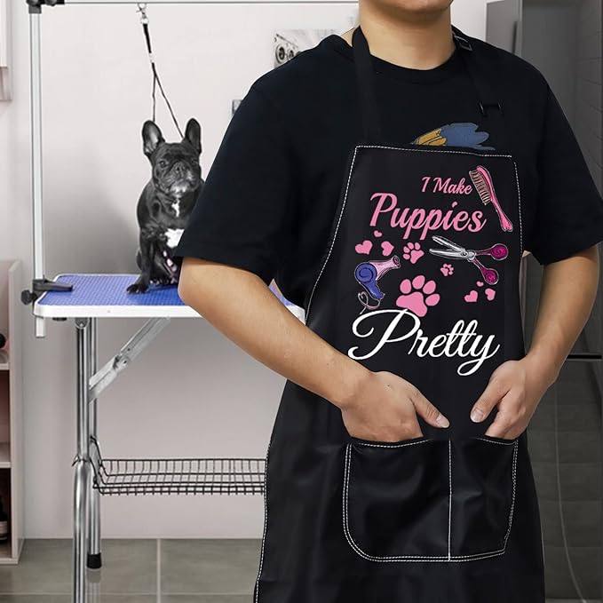 WZMPA Dog Groomer Apron With Pocket Dog Grooming Gifts I Make Puppies Pretty Adjustable Apron For Dog Stylist