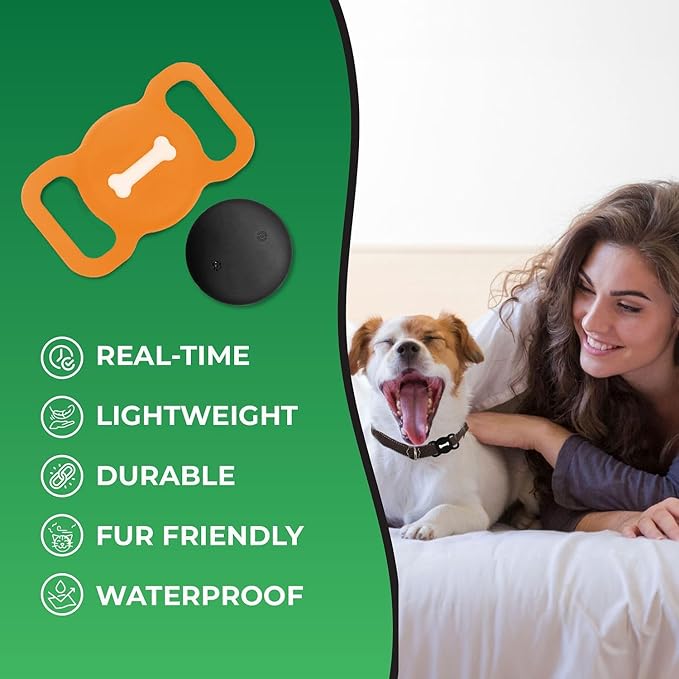 Smart Pet Tracker, Dog Tracker with Black Collar Holder, Smart Tag for Seamless Location Tracking, Work with Find My, Not GPS Tracker (Orange)