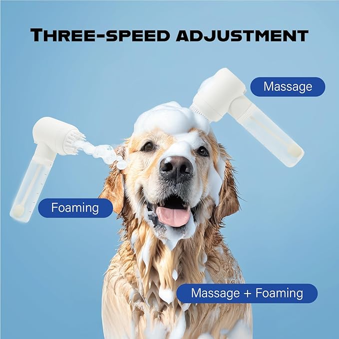 Automatic Foam Soap Dog Bath Brush, Foam Dispenser, Pet Spa Instrument with Soft Silicone Brush, Three Mode Adjustment Deep Cleaning Dog Bath Brush, Suitable for Short-haired and Long-haired Pets