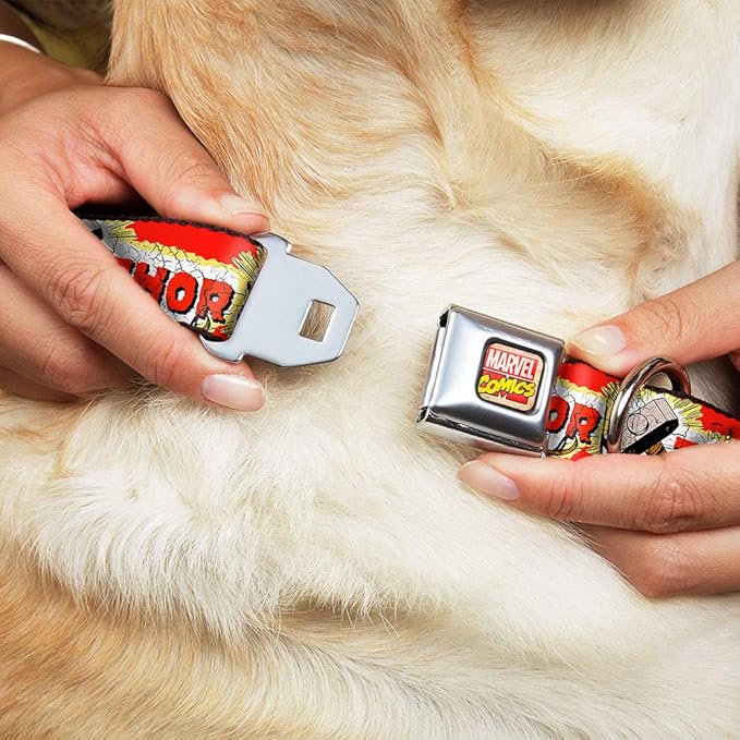 Buckle-Down Dog Collar Seatbelt Buckle Thor Hammer Red Yellow White 9 to 15 Inches 1.0 Inch Wide, Multicolor (DC-WTH005-S)