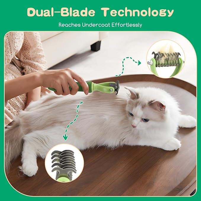 Nobleza 6PCS Dog Grooming Kit, Self-Cleaning Slicker Brush with Massage Tips, Dematting Comb for Shedding and Tangles, Ergonomic Bath Brush, Adjustable Handle, Safe for Dog Cat Puppy, Green