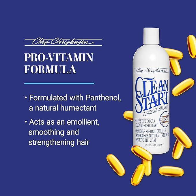 Chris Christensen Clean Start Dog Shampoo, Groom Like a Professional, Pro-Vitamin Deep Cleansing Formula, Preserves Natural Oils, Removes Build Up from Other conditioners, All Coat Types, Made in USA