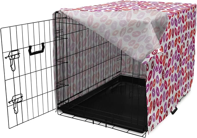 Lunarable Kiss Dog Crate Cover, Fun Colorful Design Lipsticks Kisses Fashion Illustration Print Artwork, Easy to Use Pet Kennel Cover for Medium Large Dogs, 48 Inch, Fuchsia and Raspberry