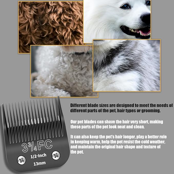 3 Pack 3-3/4FC Detachable Dog Grooming Steel Blades,Compatible with Andis,Oster A5,Wahl KM-10 Series,Cut Length 1/2" 13MM (Black)