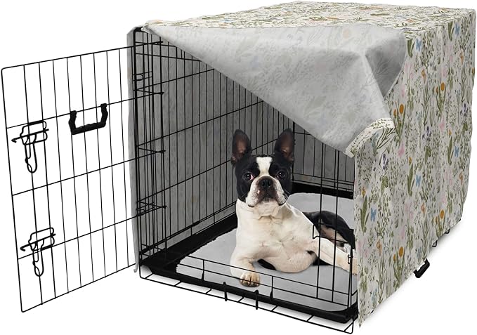 Ambesonne Floral Dog Crate Cover, Vintage Garden Plants Herbs Flowers Botanical Classic Design Art, Easy to Use Pet Kennel Cover for Small Dogs Puppies Kittens, 22 Inch, Pink Blue