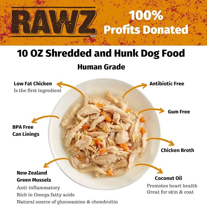 Rawz - in Broth Canned Adult Dog Food (Hunks of Chicken in Broth) with New Zealand Green Mussels - 12 Cans -10 OZ Cans (Chicken&Pumpkin-Hunks)
