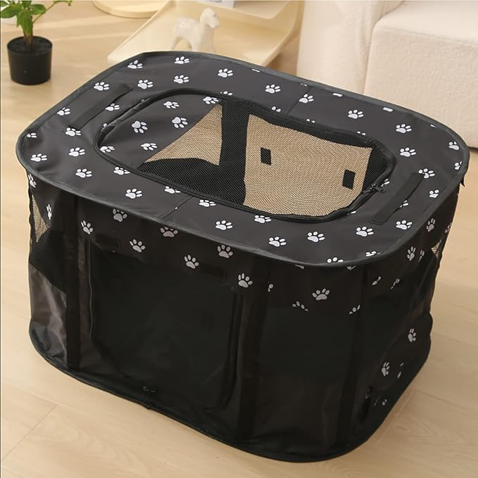 Foldable Pet Playpen, Puppy Play Pen for Indoors, Cute Small Dog Playpen, Sturdy Playpen for Cats Outdoor (Large, Black)
