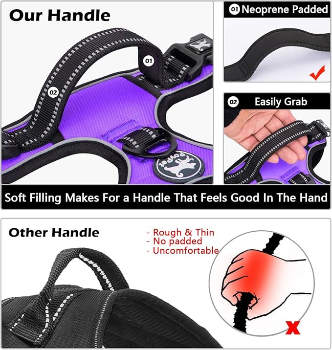 PoyPet No Pull Dog Harness, No Choke Front Lead Dog Reflective Harness, Adjustable Soft Padded Pet Vest with Easy Control Handle for Small to Large Dogs(Purple,XS)