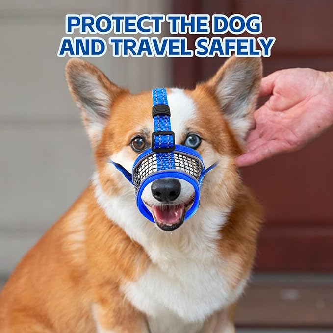 Dog Muzzle,Soft Mesh Breathable Muzzle, Air Mesh Dog Muzzle with Reflective & Adjustable Strap for for Biting Chewing Grooming,Allow Panting Drinking,Dog Muzzle for Medium (Blue, L)