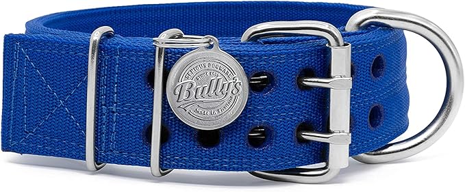 Pit Bull Collar, Dog Collar for Large Dogs, Heavy Duty Nylon, Stainless Steel Hardware (Medium, Sapphire Blue)