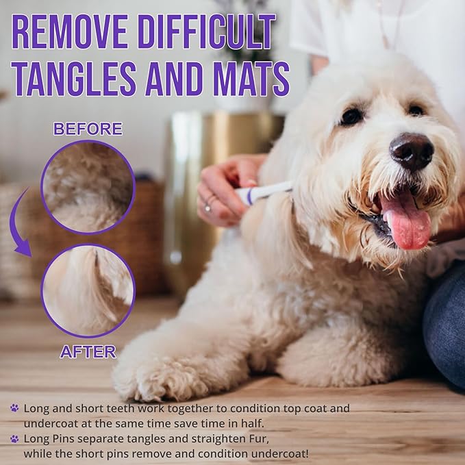 Tangles Be Gone Steel Metal Dog Comb for Brushing Small and Toy Breed Dogs, to Groom and Remove Debris and Mats, from Fur and Coat