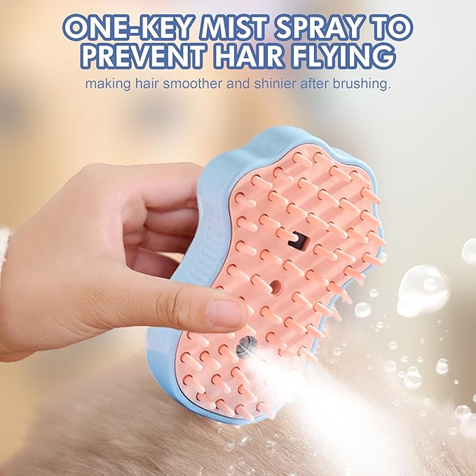 Pet Grooming Steam Brush Kit 7pcs, Cat Brush With Spray and Comb for Shedding - Nail Clippers File Set for Dogs Long Matted Haired Pets and Nail Repair