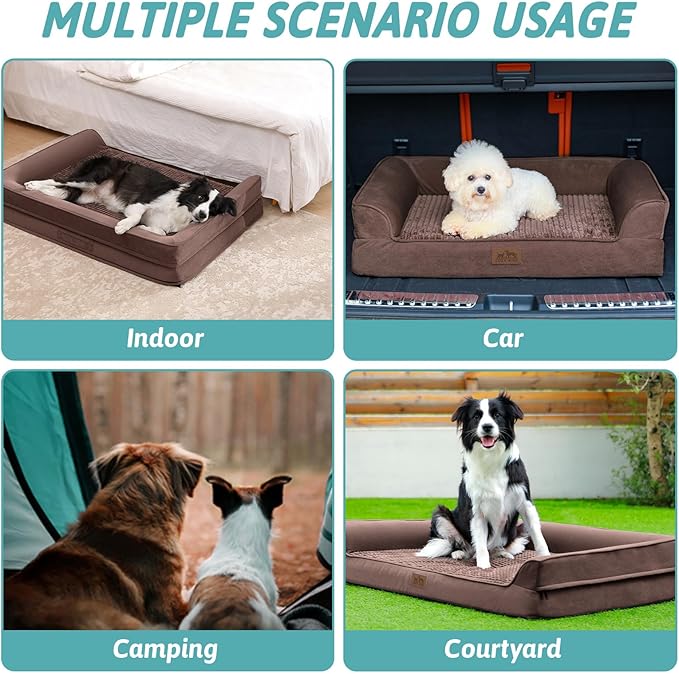Orthopedic Dog Bed for Small Dogs,Waterproof Dog Sofa Beds with Sides, Supportive Foam Pet Couch Bed with Removable Washable Cover,Waterproof Lining and Nonskid Bottom,Brown(30" L x 20" W x 7.5" Th)