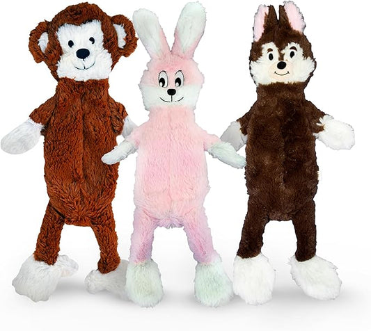 FGA MARKETPLACE Pack of 3 Flat NO Stuffing NO Squeak Plush Dog Toy, Funny Style Will Entertain Your Dog for Hours, Recommended for Small and Medium Dog 21 INCH Long