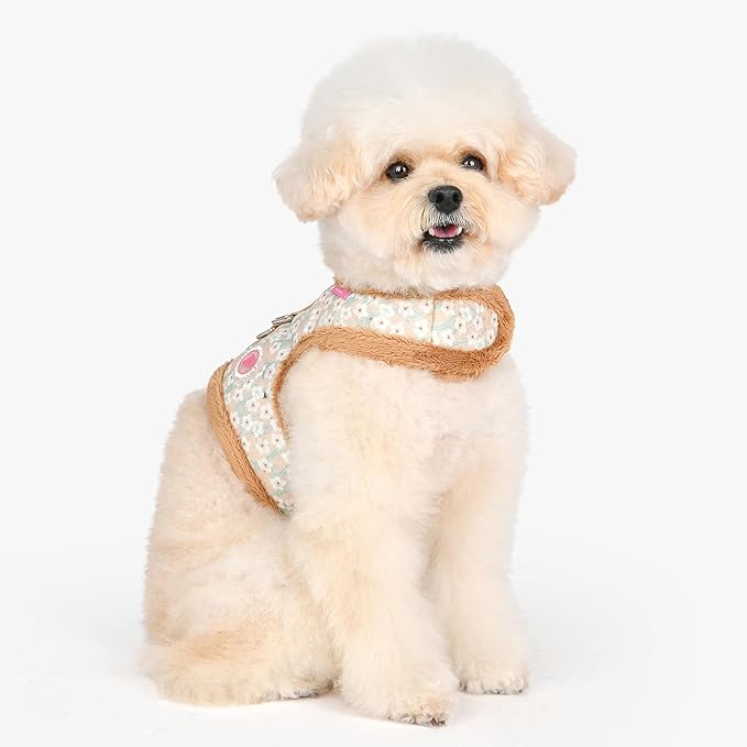 Pinkaholic New York Kalina Jacket Dog Harness Step-in Warm Winter Flower Pattern for Small Dog, Beige, Large