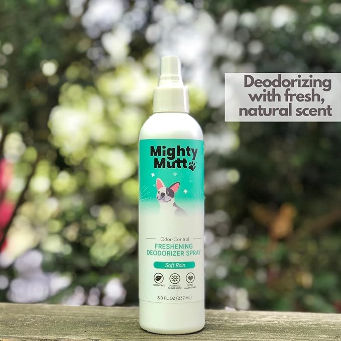 Mighty Mutt Natural Deodorizing Dog Spray | Odor Control and Freshening | Dog Spray for Smelly Dogs | Hypoallergenic, Calming and Moisturizing | Soft Rain, 8oz