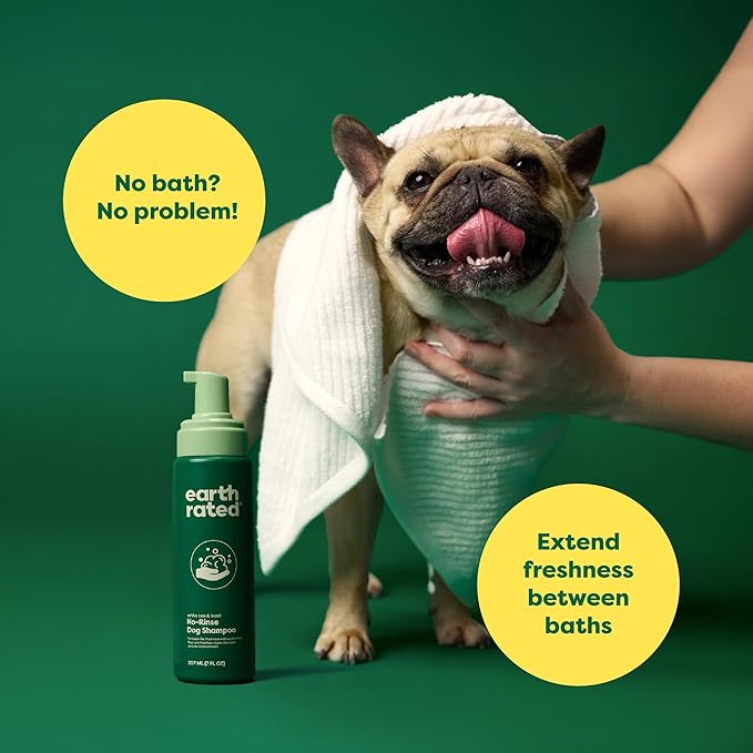 Earth Rated Waterless Dog Shampoo, Convenient No-Rinse Wash for Cleaning, Conditioning & Detangling, for All Coat Types, Refreshing White Tea and Basil Scent, 7 oz