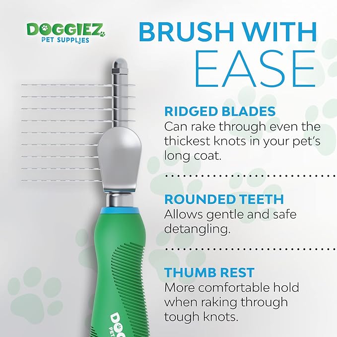 Pet Dematting Comb for Dogs & Cats - Long Hair to Medium with Safety Edge Matted Fur Rake Blades - Undercoat Mat, Tangle & Knot Remover Grooming Tool - Detangler Rake Brush