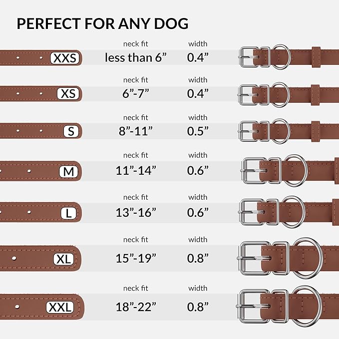 CollarDirect Rolled Leather Dog Collar, Soft Padded Round Puppy Collar, Handmade Genuine Leather Collar Dog Small Large Cat Collars 13 Colors (11-14 Inch, Cinnamon Smooth)
