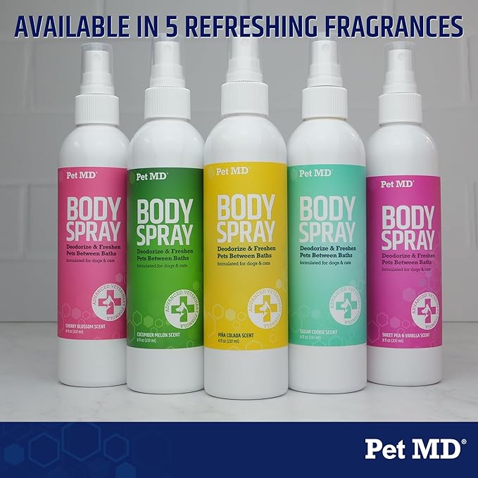 Pet MD Body Spray for Dogs & Cats - Deodorizing Dog Perfume Reduces Static & Eliminates Odor - Long Lasting Pet Cologne Spray for Dogs - Pina Colada Scent - 8 oz