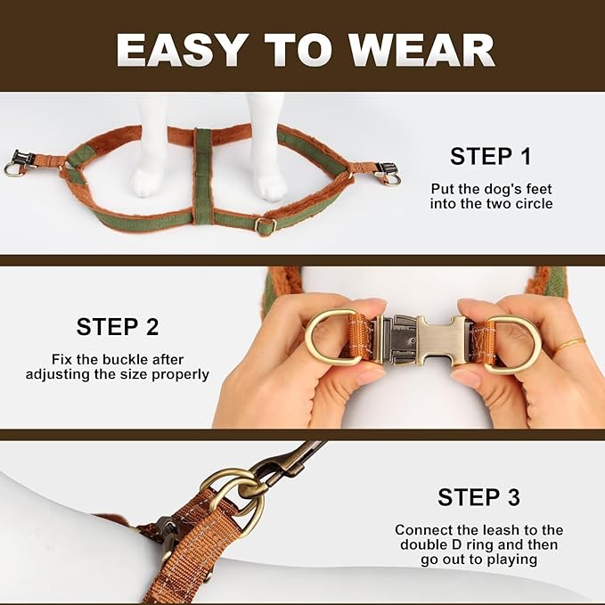 Beirui Soft Medium Dog Harness and Leash Set-Adjustable Step in Dog Harness for Medium Dogs-Easy Walk Dog Harness Medium Sized Dog-Warm No Pull Dog Harness and Leash Used in Autumn Winter(Green,M)