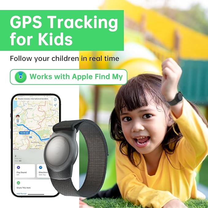 GPS Tracker for Kids, Teen, Special Needs, and Elderly, Works with Find My (iOS Only) APP, Waterproof, No Monthly Fee (Black)