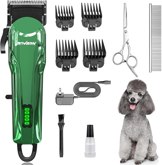 Quiet Dog Grooming Kit - 2000mAh Quiet Dog Grooming Clippers for Heavy Thick Hair Coats Waterproof Rechargeable Cordless Clippers Adjustable Safe and Easy to Clean Home Pet Grooming Tool