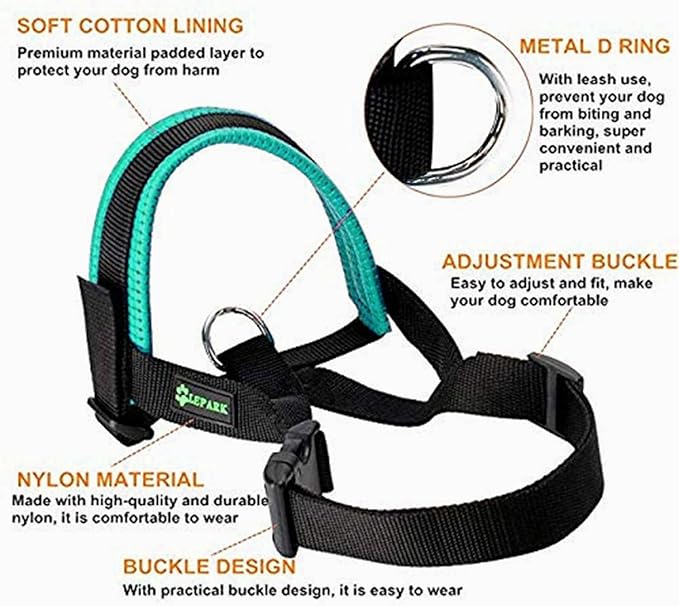 Lepark Nylon Dog Muzzle for Small,Medium,Large Dogs Prevent from Biting,Barking and Chewing,Adjustable Loop(XXL/Green)