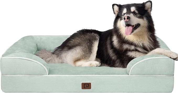 EHEYCIGA Orthopedic XL Dog Beds, Waterproof Memory Foam Dog Bed for Extra Large Dogs, Non-Slip Bottom and Egg-Crate Foam Big Dog Couch Bed with Washable Removable Cover, Sage Green