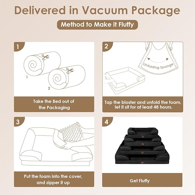 EHEYCIGA Orthopedic Dog Beds for Large Dogs, Waterproof Memory Foam Large Dog Bed with Sides, Non-Slip Bottom and Egg-Crate Foam Large Dog Couch Bed with Washable Removable Cover, Black