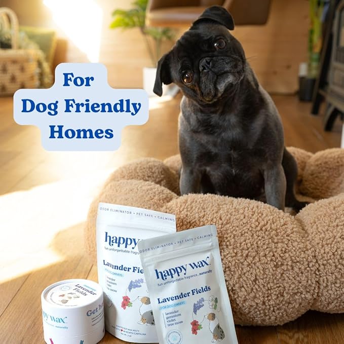 Happy Wax Lavender Fields Scented Wax Melts for Dog Owners – Odor Eliminating, Calming, Pet-Safe, Non-Toxic, Dye-Free, Perfect for Use with Wax Warmers - 4 oz Pouch