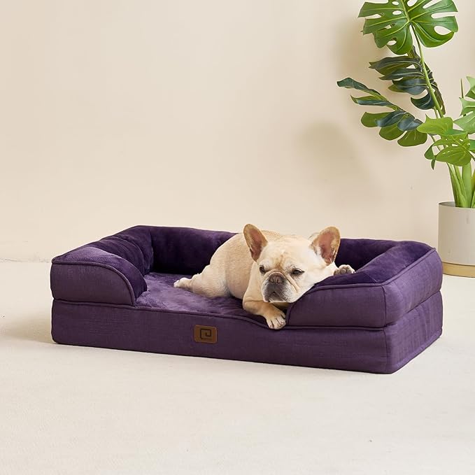 EHEYCIGA Orthopedic Dog Bed for Small Dogs, Waterproof Memory Foam Small Dog Beds with Sides, Non-Slip Bottom and Egg-Crate Foam Medium Dog Couch Bed with Washable Removable Cover, Purple