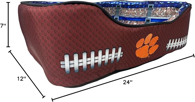 NCAA Clemson Tigers Stadium Dog Bed, Pet Pillow Bed for Dogs, Sporty Football Dog Bed and Lounge Cushion