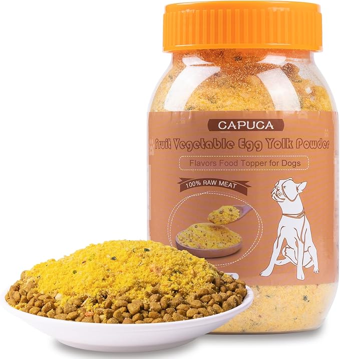 Dog Food Toppers Kibble Seasoning - Freeze Dried Fruit Vegetable 10 Kind Mixed Egg Yolk Powder High Protein Natural Delicious Treat Mix for Picky Eaters(8 Oz)