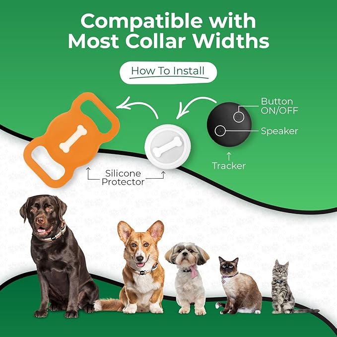 Smart Pet Tracker, Dog Tracker with Black Collar Holder, Smart Tag for Seamless Location Tracking, Work with Find My, Not GPS Tracker (Orange)