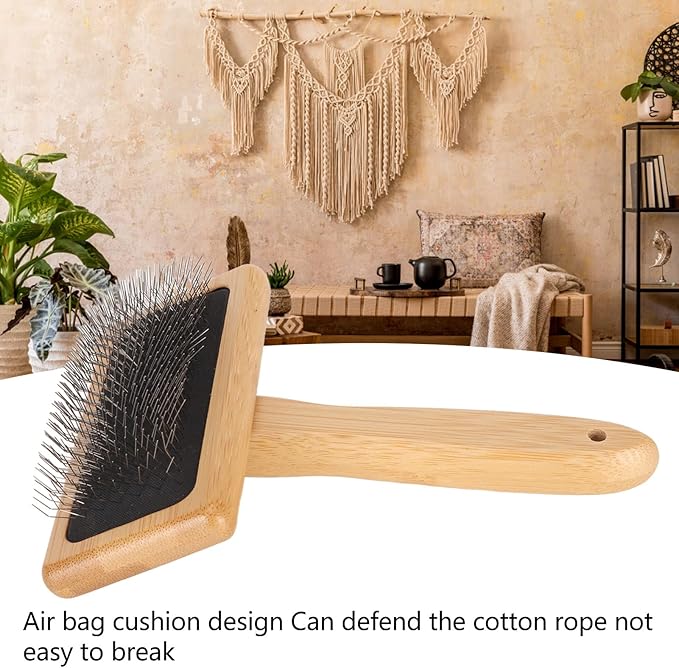 Sheepskin Wool Brush, Sheepskin Wool Wire Brush with Hole Cushion, Macrame Slicker Comb Pet Slicker Brush with Wood Handle for Grooming, Removing Shedding and Dirt (L)