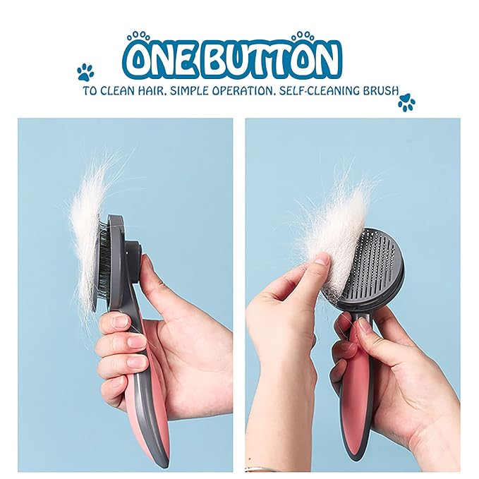 Self Cleaning Brush for Cats Dogs Grooming Brush Slicker Brush Remove Loose Hair Massage Comb Round Beads Bristles Particularly for Furry Pets (PINK) (GZ001)