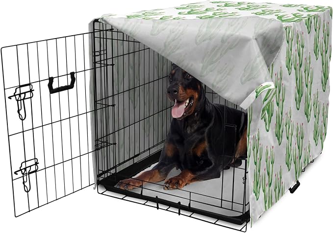 Ambesonne Watercolor Flowers Dog Crate Cover, Cactus Plants Exotic Climate Botanical Branches Mother Nature, Easy to Use Pet Kennel Cover for Medium Large Dogs, 42 Inch, Fern Green