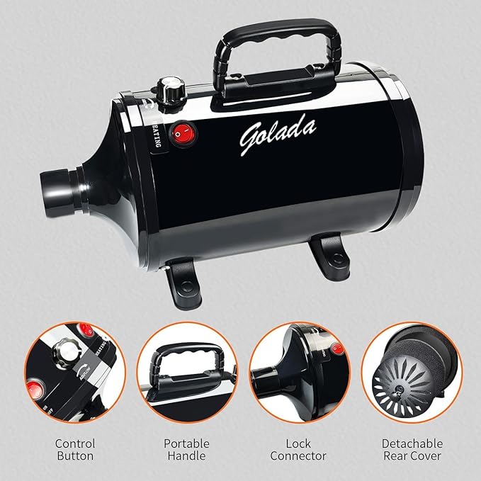 High Velocity Professional Dog Grooming Dryer,Adjustable Temperature and Speed Hair Dryer for Pets with 4 Nozzles