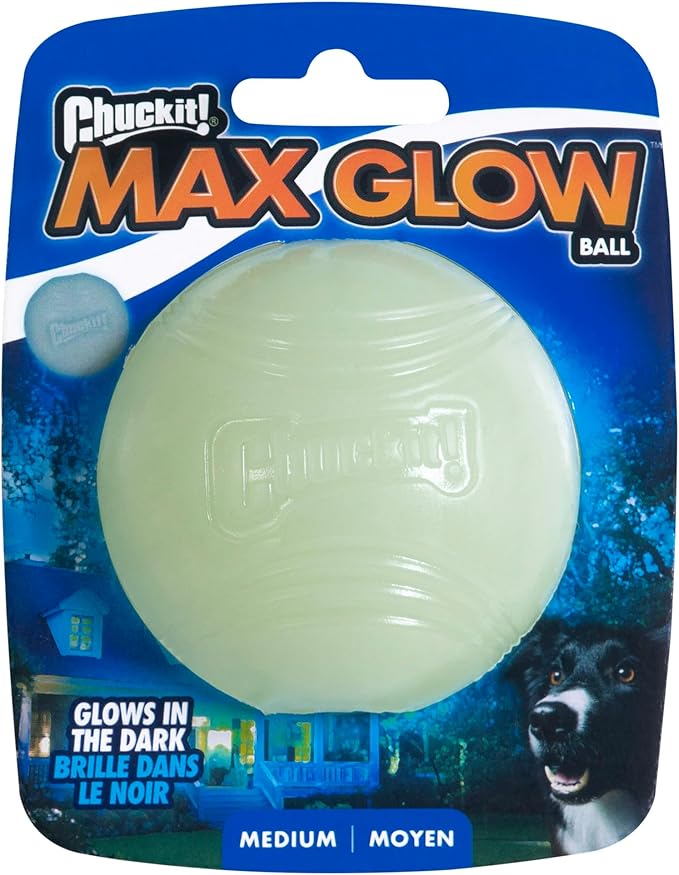 Chuckit! Max Glow Ball Dog Toy, Medium (2.5 Inch Diameter) for dogs 20-60 lbs, Pack of 1