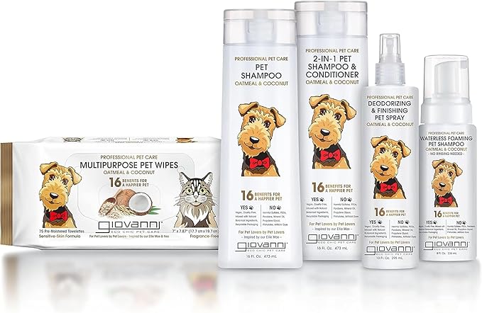 GIOVANNI Professional 2-in-1 Pet Shampoo & Conditioner - for Dogs & Cats, Oatmeal & Coconut, Helps Neutralize Odors, Deeply Cleanses, Silkens, Controls Static - 16 oz
