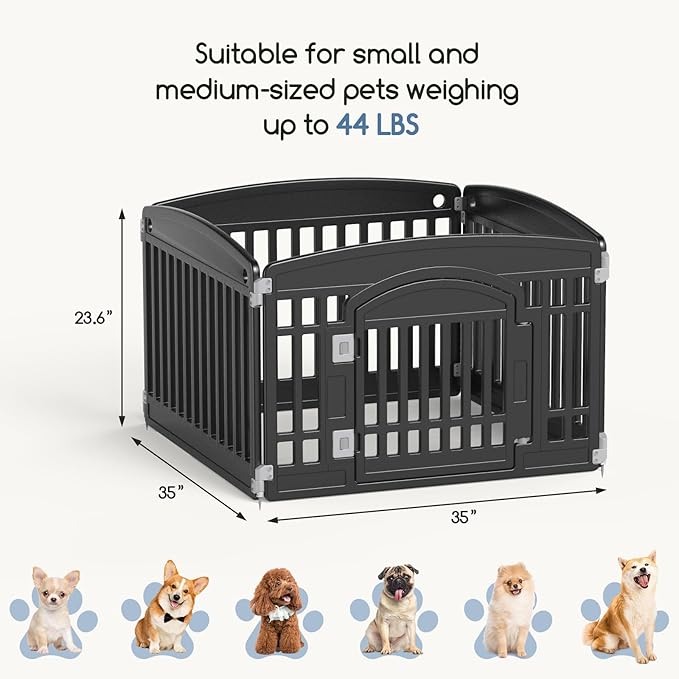 Plastic Dog Playpen | 4-Panel 24" Safe & Secure Indoor/Outdoor Pet Fence | Folding & Portable | Ideal for Small Dogs | Easy to Clean (Black)