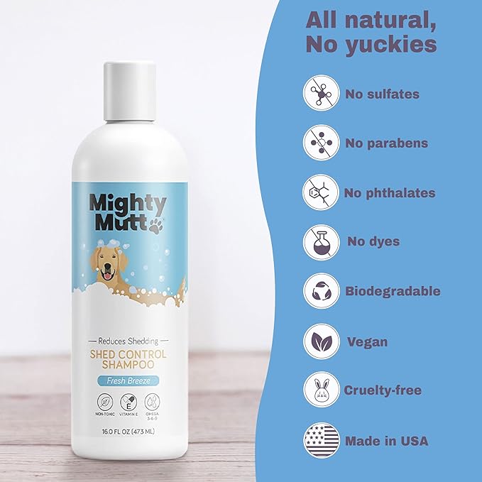 Mighty Mutt Shed Control Shampoo – Deshedding Dog Shampoo | Fresh Scent | Softens & Nourishes Coat | Reduces Shedding | Hypoallergenic, Anti-itch Dog Shampoo Shedding Control – Fresh Breeze | 16 fl oz