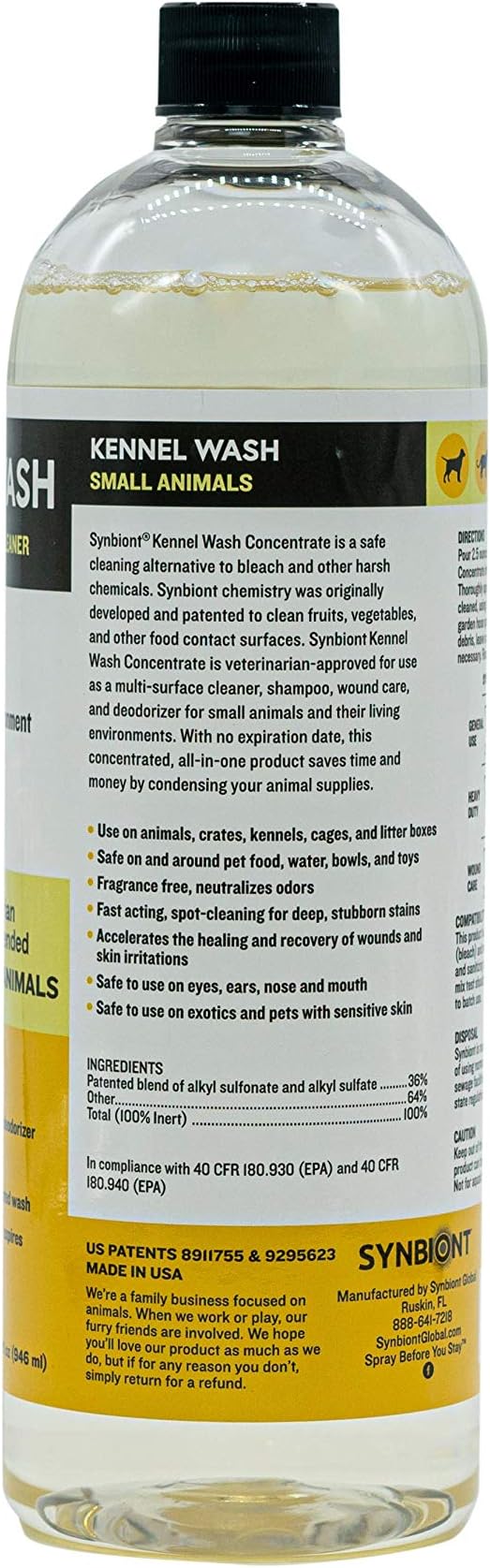 Synbiont Kennel Wash 32 oz Concentrate - Cleaner & Deodorizer for Birds, Cats, Dogs, Rabbits, Chickens - Dog Kennel Deodorizer Alternative - Pet Shampoo