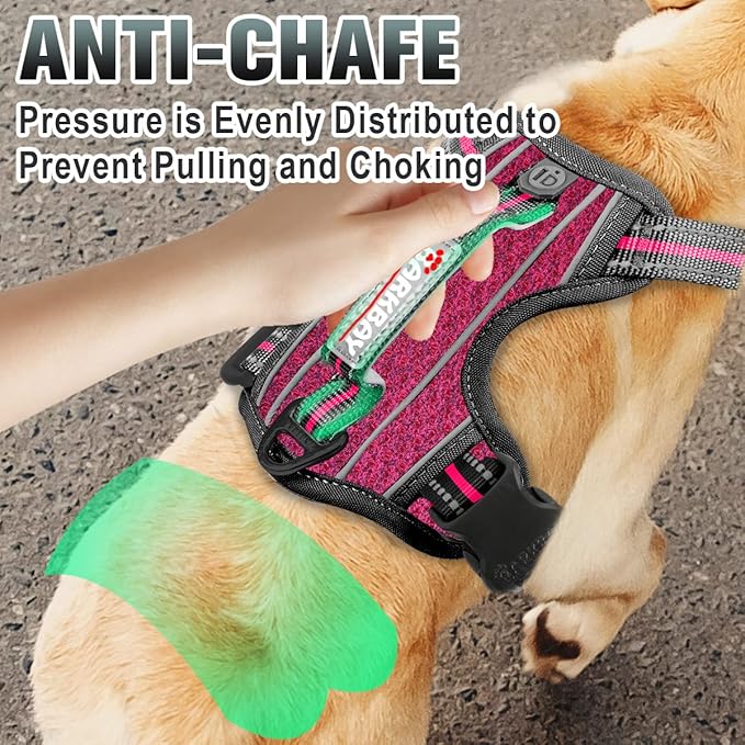 BARKBAY No Pull Dog Harness Large Reflective Dog Harness with Front Clip and Easy Control Handle for Walking Training Running with ID tag Pocket(Pink/Black,L)