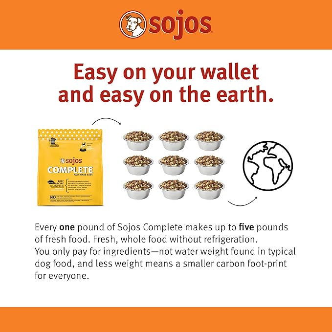 SOJOS Complete Beef Recipe Dehydrated Dog Food, 1.75 lb, Yellow