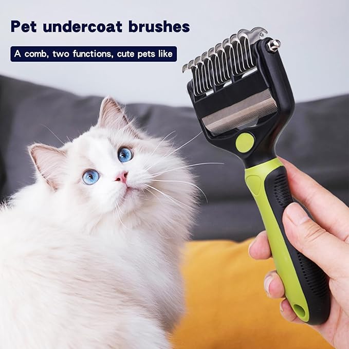 Pt brush for shedding,Dematting comb for Dogs, Cat deshedding Brush, Dog Grooming Rakes for long haired Dogs-Double Sided Shedding,Pet undercoat brushes Reduce Shedding by 95% (Green)
