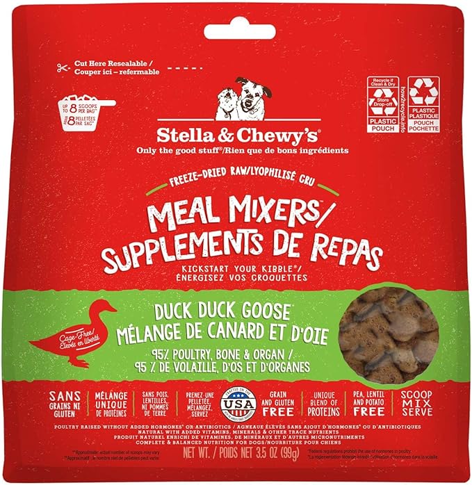 Stella & Chewy's Freeze Dried Raw Duck Duck Goose Meal Mixer – Dog Food Topper for Small & Large Breeds – Grain Free, Protein Rich Recipe – 3.5 oz Bag
