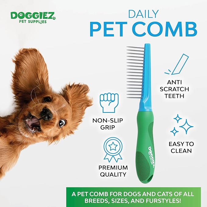 Pet Comb for Dogs and Cats - Stainless Steel Grooming Comb for Fine, Fluffy, Long and Short Hair - Deshedding and Dematting Comb for Small to Large Breeds